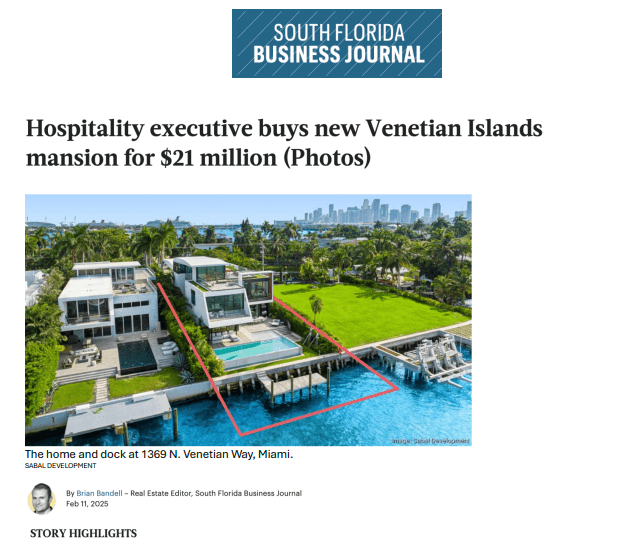 Hospitality executive buys new Venetian Islands mansion for $21 million (Photos)